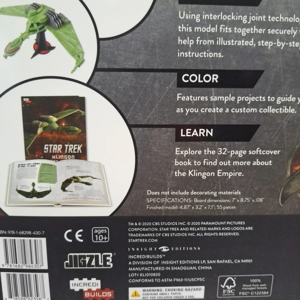 Star Yrek Klingon Bird Of Prey 3D Wood Model And Book